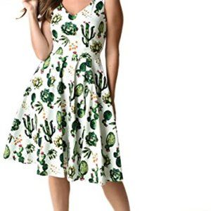 Vintage style cactus print swing dress
